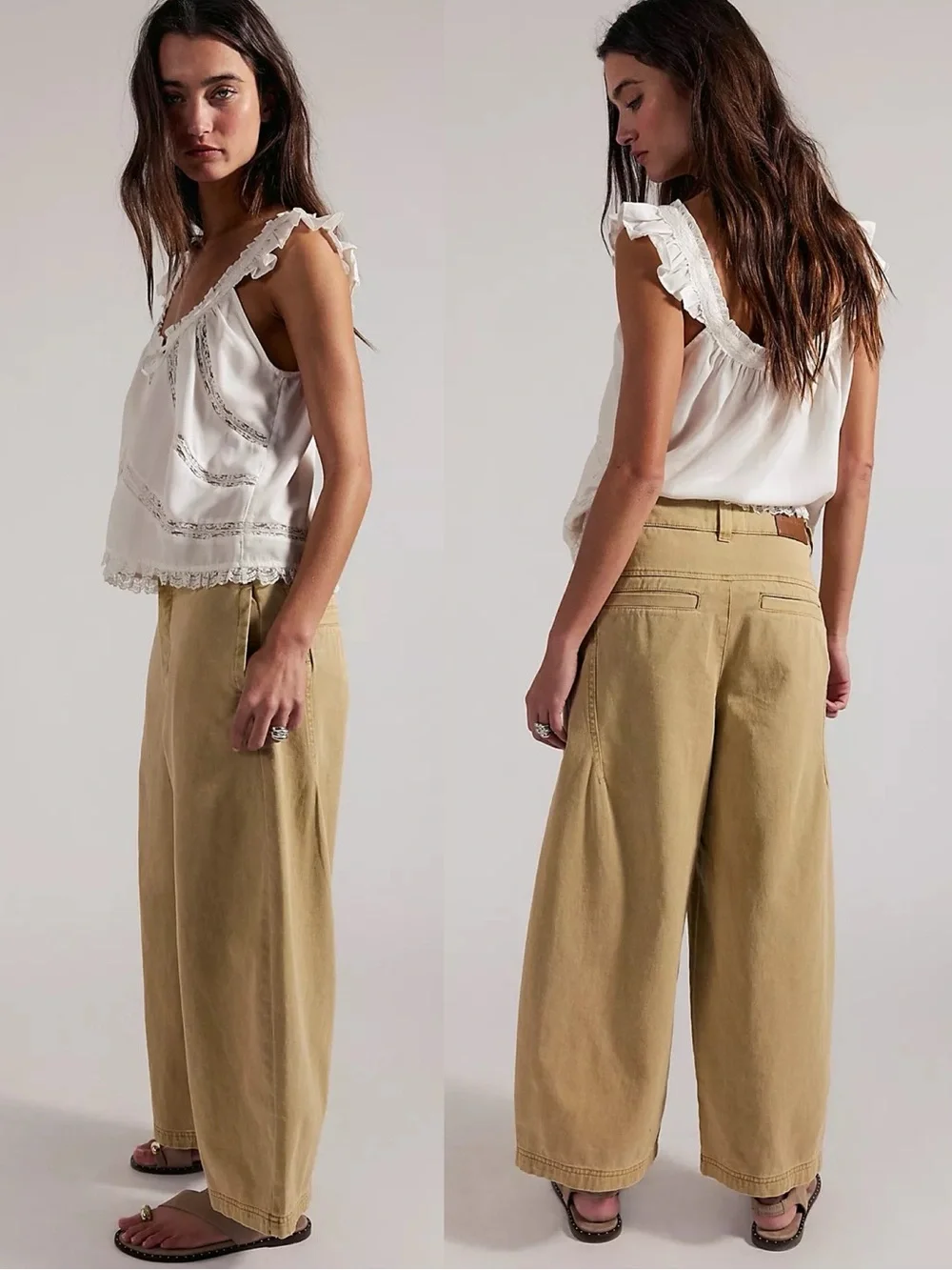 Free People Lay Down Chino Barrel Leg Trouser Pants